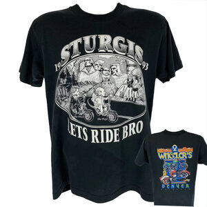 Vintage 90s Sturgis President Clinton Pope T Shirt Mens Medium Black Motorcycle